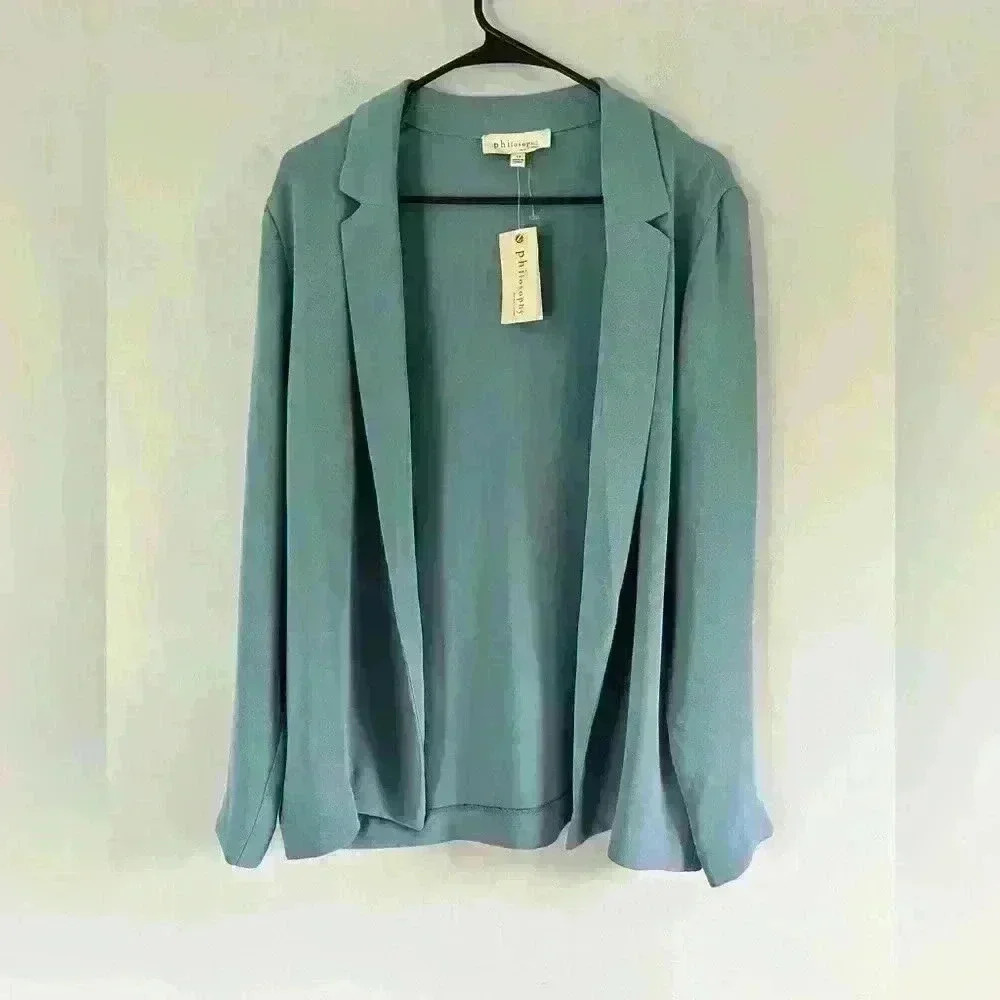 Philosophy Open Cardigan Sz 12 Blue Light weight NWT business casual Officewear